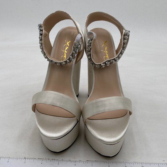 XYD Ivory Sexy Open Toe Strappy Platform Sandal Rhinestone High Chunky Heel Shoe - Picture 3 of 8